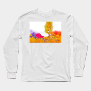 Desert Saguaro In Subtle Abstract Long Sleeve T-Shirt